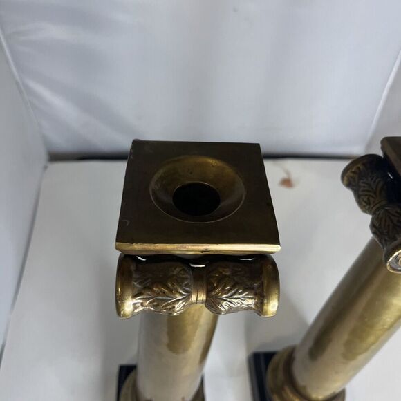 Vintage Pair of Brass Column Candlestick Holder 15” Tall MCM Very Heavy - Picture 6 of 11